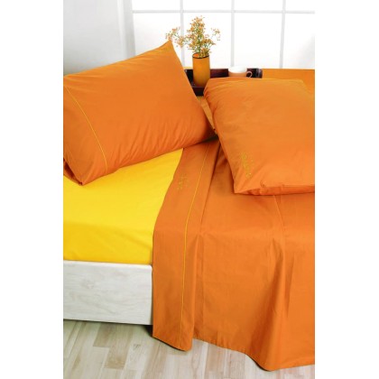 Σεντόνια Μονά Σετ Bicolour Percale Solid Orange-Yellow Carven Pa