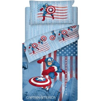 Κουβερλί Ημίδιπλο Σετ Captain America Cotton Palamaiki (170x250)