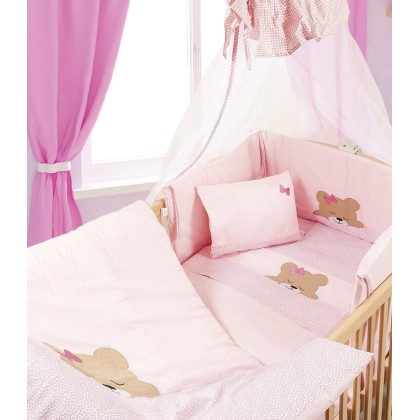 Κουνουπιέρα Κούνιας Baby Bed Bear Cup 14 Pink Με Κέντημα Cotton 
