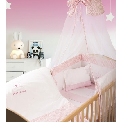 Σετ Κούνιας Baby Bed Princess 33 White-Pink Με Κέντημα Cotton Di