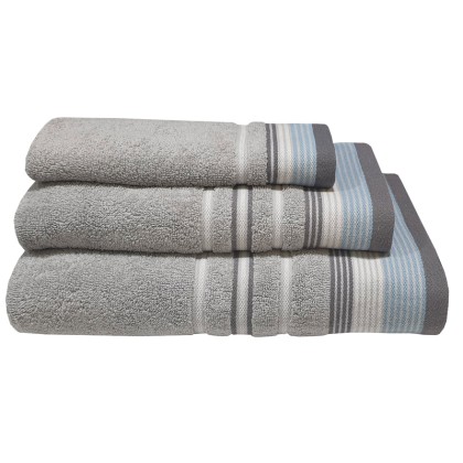 Πετσέτα Σώματος Bath Towels Satin Stripe Grey Cotton ΚΟΜΒΟΣ (70x