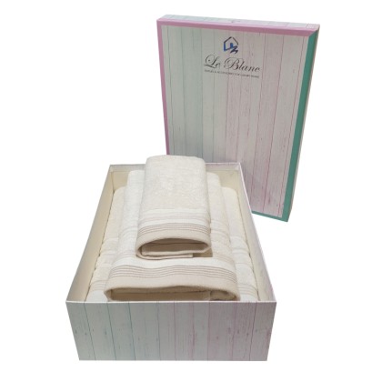 Πετσέτες Σετ Bath Towels Satin Stripe Sand Cotton Le Blanc 3Τεμ
