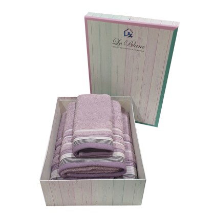 Πετσέτες Σετ Bath Towels Satin Stripe Lilac Cotton Le Blanc 3Τεμ