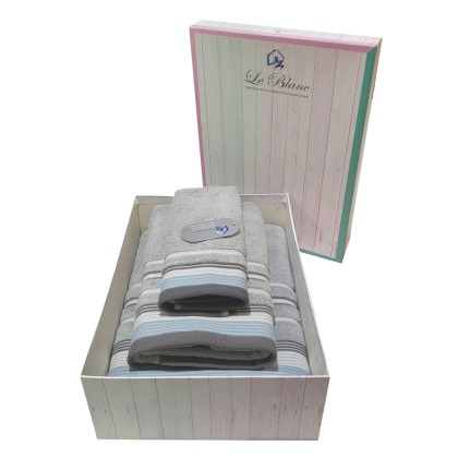 Πετσέτες Σετ Bath Towels Satin Stripe Grey Cotton Le Blanc 3Τεμ