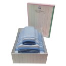 Πετσέτες Σετ Bath Towels Satin Stripe Light Blue Cotton Le Blanc