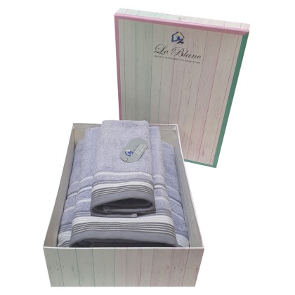 Πετσέτες Σετ Bath Towels Satin Stripe Levanda Cotton Le Blanc 3Τ