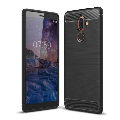 Carbon Case Flexible Cover TPU Case for Nokia 7 Plus black