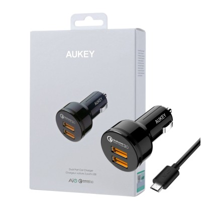 AUKEY CC-T8 ultra-fast car charger 2xUSB 3.0 6A 36W + micro USB 