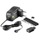 Techly Universal power adapter 3-12V, 1,0A 12W, 7 terminals, bla