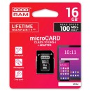 GOODRAM Card microSDHC 16GB CL10 + adapter