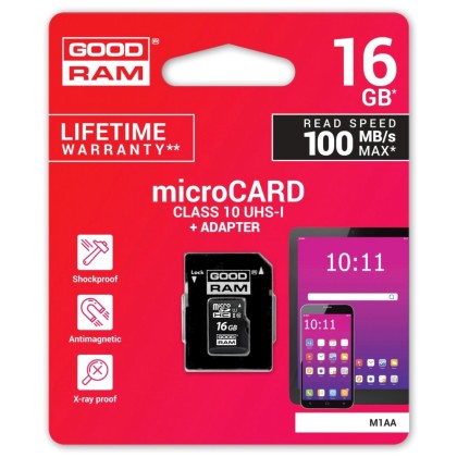 GOODRAM Card microSDHC 16GB CL10 + adapter