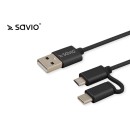 Elmak USB 2w1 USB typ C/micro cable , 2.1A, 1m SAVIO CL-128