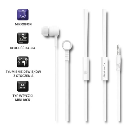 Qoltec In-ear hradphones + microphone, white