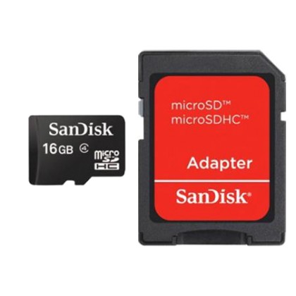 Sandisk 16GB MicroSDHC w/adapter memory card Class 4