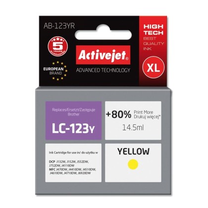 Activejet ink for Brother LC123Y/LC121Y