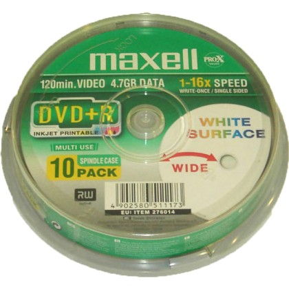 MAXELL DVD+R 4,7GB 16X FULL FACE PRINTABLE CAKEBOX 10