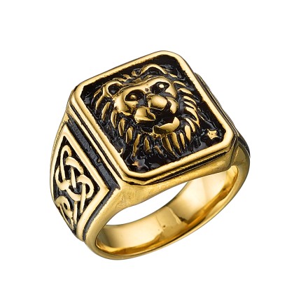 Δαχτυλίδι Από Ανοξείδωτο Ατσάλι Επιχρυσωμένο Με Λιοντάρι AS30759