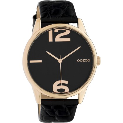 OOZOO Timepieces Rose Gold Black Leather Strap C10379