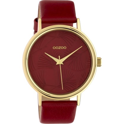OOZOO Timepieces Gold Red Leather Strap C10393