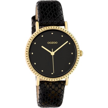 OOZOO Timepieces Gold Black Leather Strap C10424