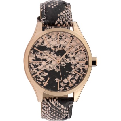 OOZOO Timepieces Rose Gold Black Leather Strap C10430
