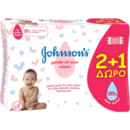 
      Johnson & Johnson Baby Gentle Wipes 2x72τμχ & Δώρο 1x72τμ