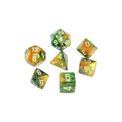 Gemini Polyhedral Gold-Green /white x7