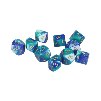 Gemini Polyhedral Blue-Teal /gold x10