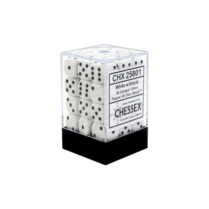 Opaque Dice D6 (12mm) - White-Black (Pipped) x36