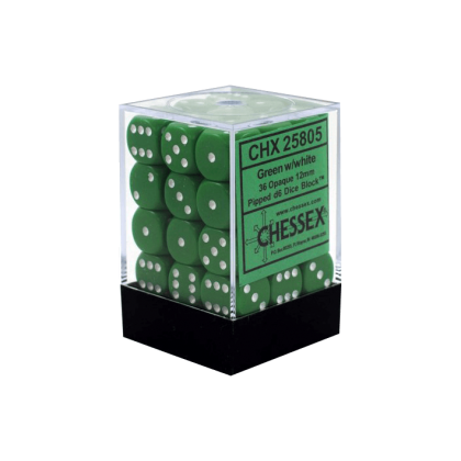 Opaque Dice D6 - Green/White x36 (12mm)