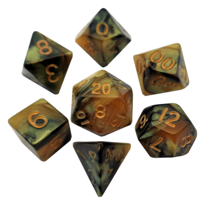 Resin Dice 16mm Black Yellow with Gold Numbers Combo Attack Dice