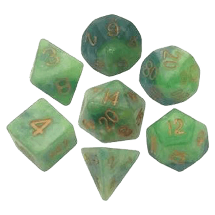 Resin Dice 16mm Green Light Green with Gold Numbers Combo Attack