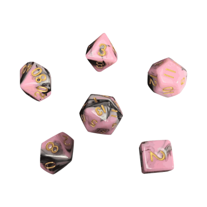 16mm Acrylic Dice Set Pink Black with Gold Numbers