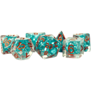 16mm Resin Pearl Dice Poly Set: Teal with Copper Numbers