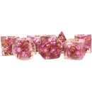 16mm Resin Pearl Dice Poly Set: Pink with Copper Numbers