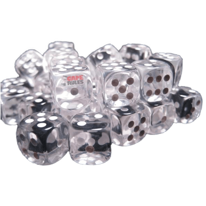 Translucent Dice D6 (12mm) - Clear/White x36