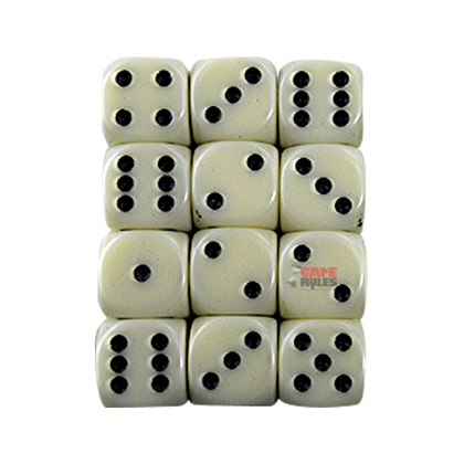 Opaque Dice D6 (16mm) - Ivory/Black (Pipped) x12