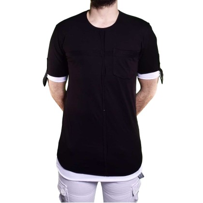 Ανδρικό t-shirt LONG LINE “EKSI-1” μαύρο