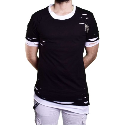 Ανδρικό t-shirt LONG LINE “EKSI-1” μαύρο