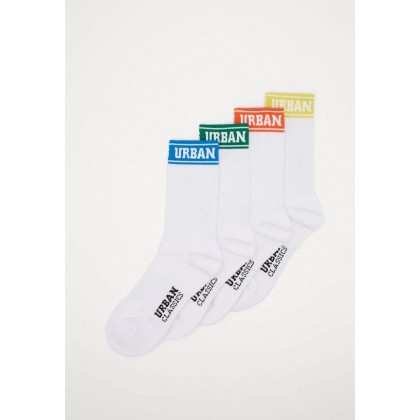 Urban Classics Short Sporty Logo Socks Coloured Cuff 4-Pack Whit