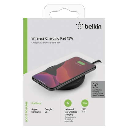 Belkin Wireless Charging Pad 15W USBC Cable with adaptor black -