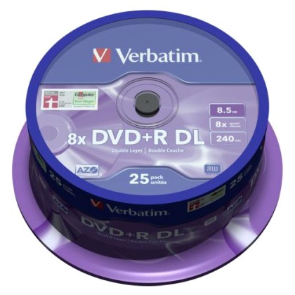 Verbatim DVD+R Double Layer 8x Matt Silver 25pk Spindle (43757) 