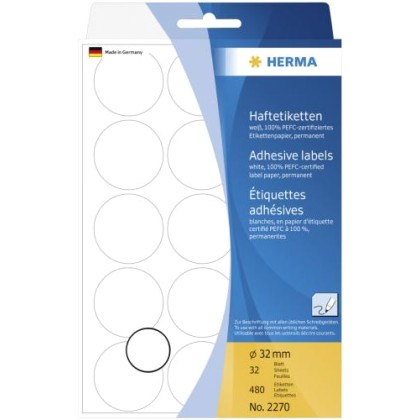 HERMA Multi-purpose labels/colour dots Ø 32 mm round white paper
