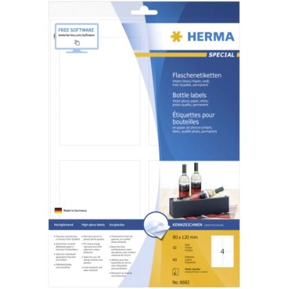 HERMA Bottle labels A4 Inkjet 90x120 mm white paper glossy 40 pc