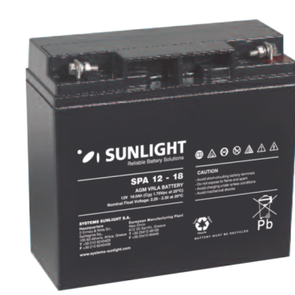 SUNLIGHT 18.0Ah Επαναφορτιζόμενη μπαταρία μολύβδου κλειστού τύπο