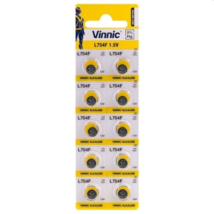 Vinnic Μπαταρίες αλκαλικές κουμπιά 1,5V AG5 LR754 blister 10 τεμ
