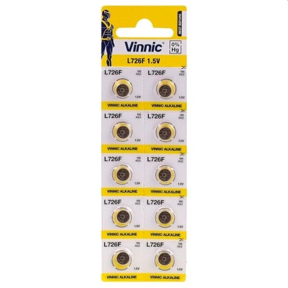 Vinnic Μπαταρίες αλκαλικές κουμπιά 1,5V AG2 LR726 blister 10 τεμ