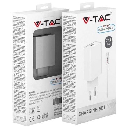 V-TAC Φορτιστής Ταξιδίου με Καλώδιο Type C USB Λευκός 8647