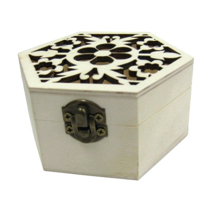Ξύλινο εξάγωνο αλουστράριστο κουτί σκαλιστό με λουλούδια [206012