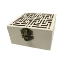 Ξύλινο τετράγωνο αλουστράριστο κουτί σκαλιστό με γεωμετρικά σχήμ